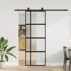 Porte coulissante kit quincaillerie noir 76x205 cm verre trempé 