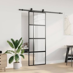 Porte coulissante kit quincaillerie noir 76x205 cm verre trempé 