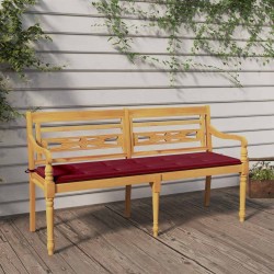 Banc Batavia avec coussin rouge bordeaux 150cm Bois teck massif 