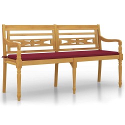 Banc Batavia avec coussin rouge bordeaux 150cm Bois teck massif 