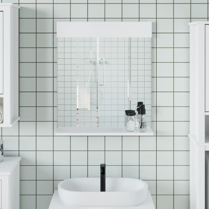 Miroir de salle de bain avec étagère BERG blanc bois massif 