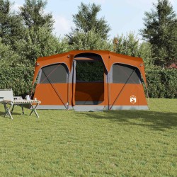 Tente familiale avec fenêtres, dôme grise et orange pour 10 personnes, étanche 