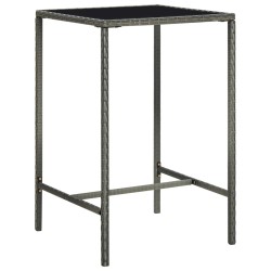 Table de bar de jardin Gris 70x70x110cm Résine tressée et verre 