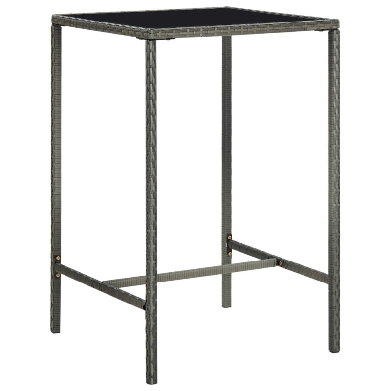 Table de bar de jardin Gris 70x70x110cm Résine tressée et verre Table de bar de jardin Gris 70x70x110cm Résine tressée et verre