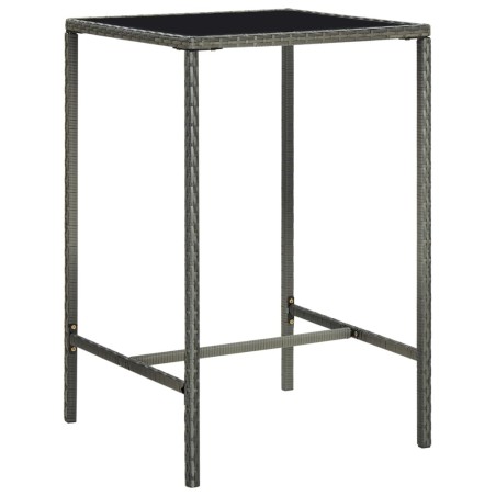 Table de bar de jardin Gris 70x70x110cm Résine tressée et verre 