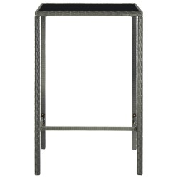 Table de bar de jardin Gris 70x70x110cm Résine tressée et verre 