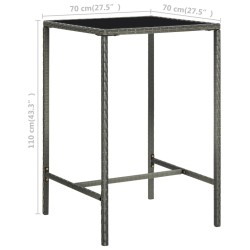 Table de bar de jardin Gris 70x70x110cm Résine tressée et verre 