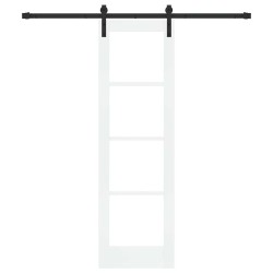 Porte coulissante avec kit de quincaillerie 'ORKDAL'en bois massif blanc et verre 