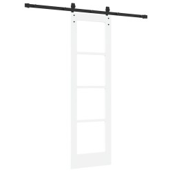 Porte coulissante avec kit de quincaillerie 'ORKDAL'en bois massif blanc et verre 