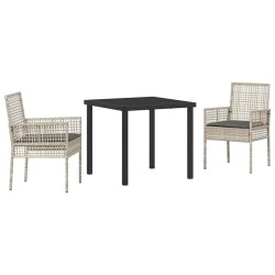 Ensemble de salle à manger de jardin 3 pièces avec coussins Gris clair Rattan PE 