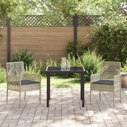 Ensemble de salle à manger de jardin 3 pièces avec coussins Gris clair Rattan PE 