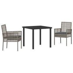 Ensemble de Salle à Manger de Jardin 3 Pièces avec Coussins Gris Poly Rattan 