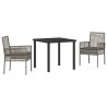 Ensemble de Salle à Manger de Jardin 3 Pièces avec Coussins Gris Poly Rattan 