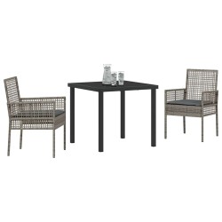 Ensemble de Salle à Manger de Jardin 3 Pièces avec Coussins Gris Poly Rattan 