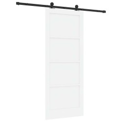 Porte coulissante avec ensemble de quincaillerie blanche 86x211 cm en bois massif de pin 