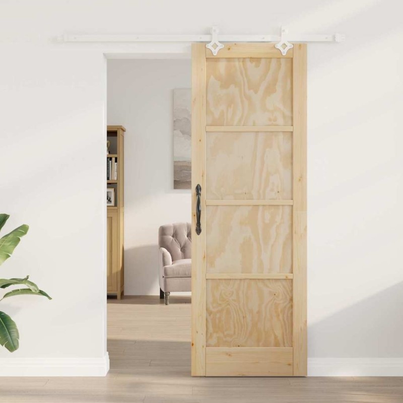 Porte Coulissante avec Kit de Quincaillerie 73.5x211 cm Bois Massif Pin 