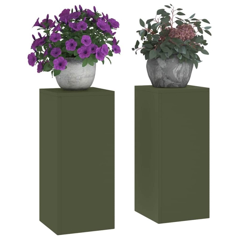 Supports de Plantes Extérieurs Pillar 2 pcs Vert Olive 24x24x55 cm Acier 