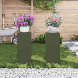 Supports de Plantes Extérieurs Pillar 2 pcs Vert Olive 24x24x55 cm Acier 