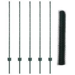Poteaux de clôture 5 pcs U-Channel Vert 120 cm Acier 