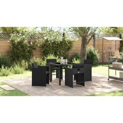 Ensemble de salle à manger de jardin de 5 pièces avec coussins Noir Poly Rattan 