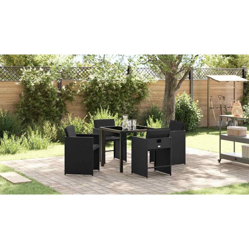 Ensemble de salle à manger de jardin de 5 pièces avec coussins Noir Poly Rattan 