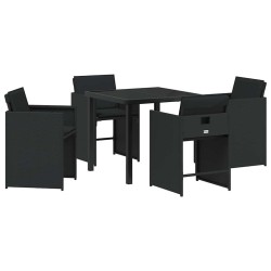 Ensemble de salle à manger de jardin de 5 pièces avec coussins Noir Poly Rattan 
