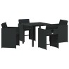 Ensemble de salle à manger de jardin de 5 pièces avec coussins Noir Poly Rattan 