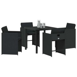 Ensemble de salle à manger de jardin de 5 pièces avec coussins Noir Poly Rattan 