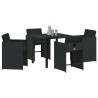 Ensemble de salle à manger de jardin de 5 pièces avec coussins Noir Poly Rattan 
