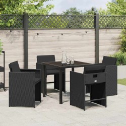 Ensemble de salle à manger de jardin de 5 pièces avec coussins Noir Poly Rattan 