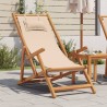 Chaise pliable de plage beige bois massif d'eucalyptus et tissu 