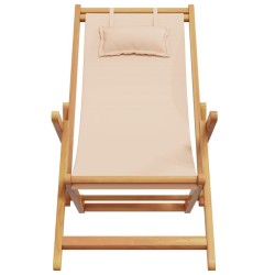 Chaise pliable de plage beige bois massif d'eucalyptus et tissu 