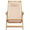 Chaise pliable de plage beige bois massif d'eucalyptus et tissu 