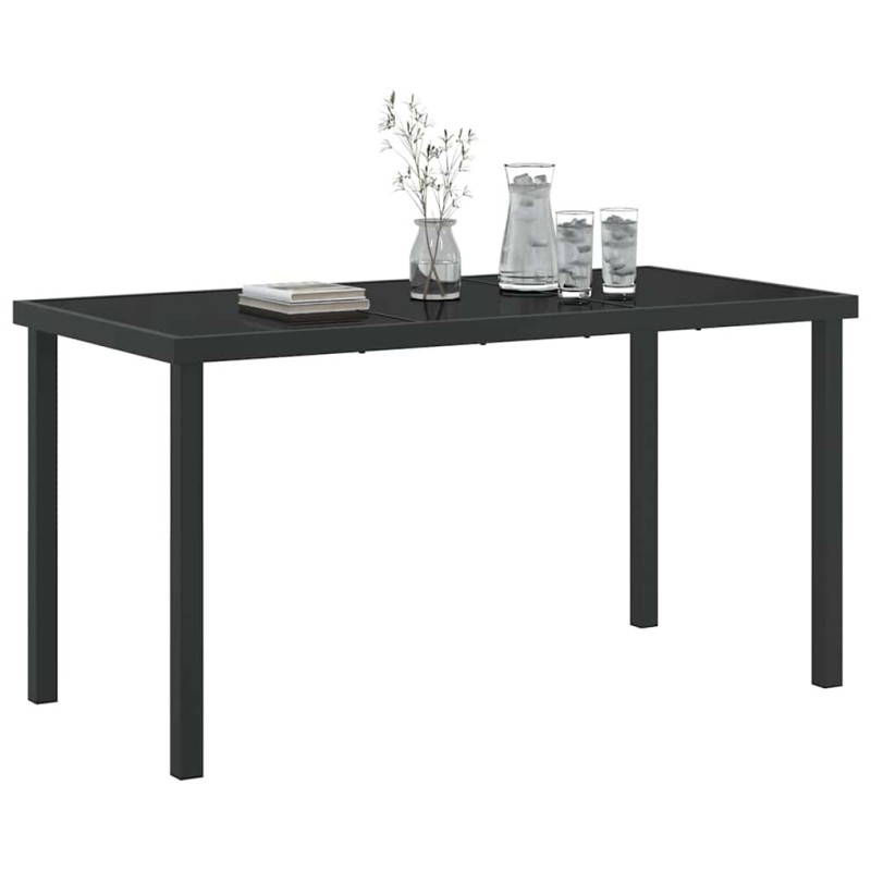 Table de jardin noire 140x80x73 cm en verre trempé 