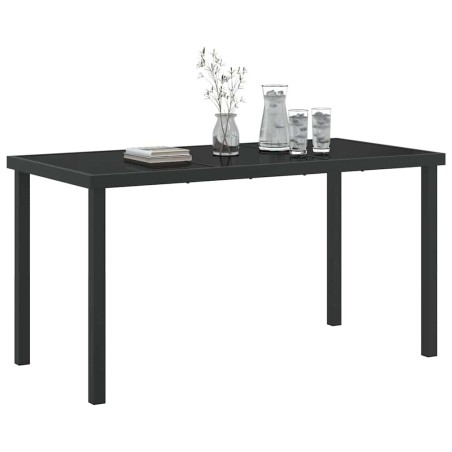 Table de jardin noire 140x80x73 cm en verre trempé 