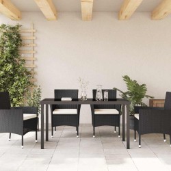 Table de jardin noire 140x80x73 cm en verre trempé 