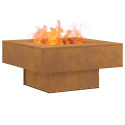 Brasero carré 80x80x40 cm en acier résistant aux intempéries 
