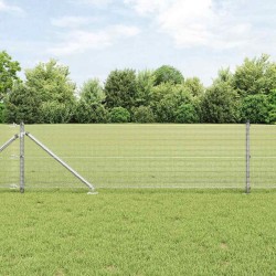 Clôture en fil soudé avec 7 poteaux à piquet 0.4x10 m Acier galvanisé 