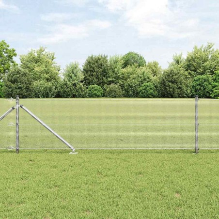 Clôture en fil soudé avec 7 poteaux à piquet 0.4x10 m Acier galvanisé 