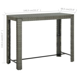 Table de bar de jardin Gris 140,5x60,5x110,5 cm Résine tressée 