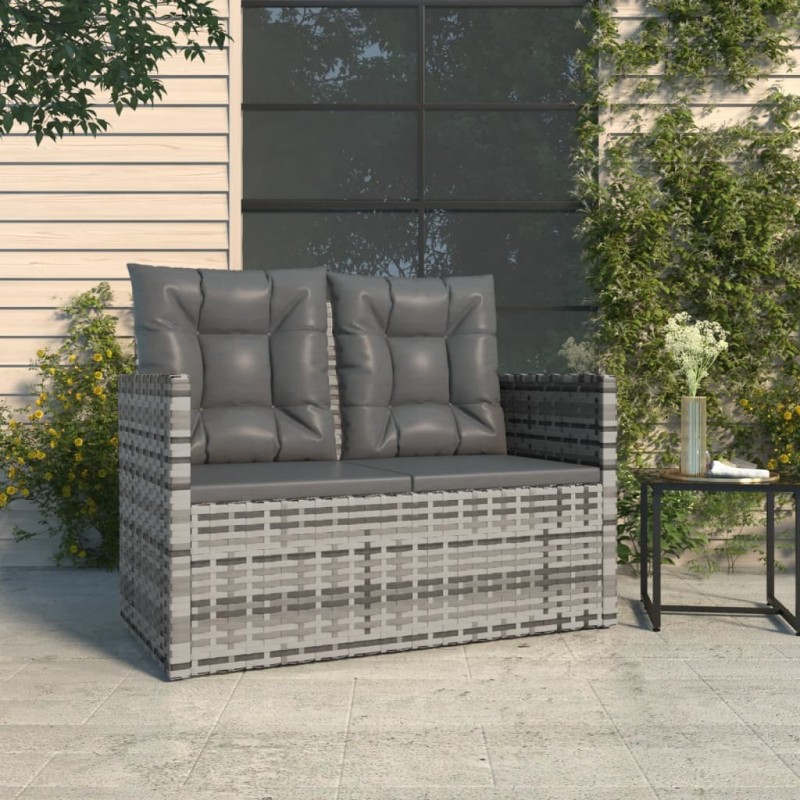 Banc de jardin avec coussins Gris 105 cm Résine tressée 