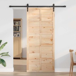 Porte de grange Marron 80 x 210 cm Bois massif en pin 