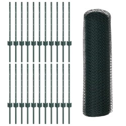 Poteaux de Clôture 11 pcs U-Channel Vert 60 cm en Acier 