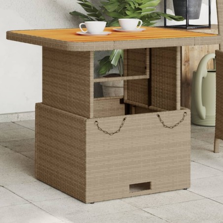 Table de jardin beige 80x80x71 cm résine tressée et bois acacia 