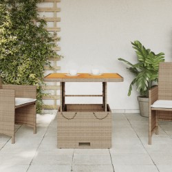 Table de jardin beige 80x80x71 cm résine tressée et bois acacia 