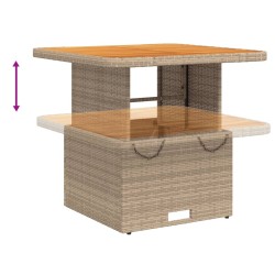 Table de jardin beige 80x80x71 cm résine tressée et bois acacia 