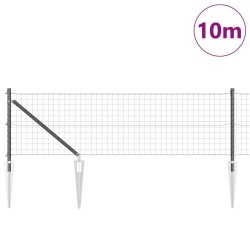 Clôture Euro avec 7 poteaux en piquet de 0,8 x 10 m en acier galvanisé gris 