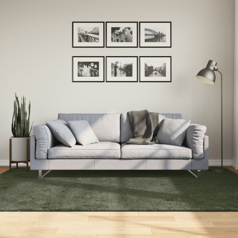 Tapis HUARTE à poils courts doux lavable vert forêt 160x230 cm 
