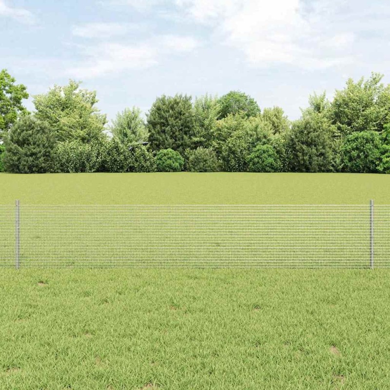 Clôture en Fil Soudé avec 22 Poteaux U Argent 0.4x50 m Acier 