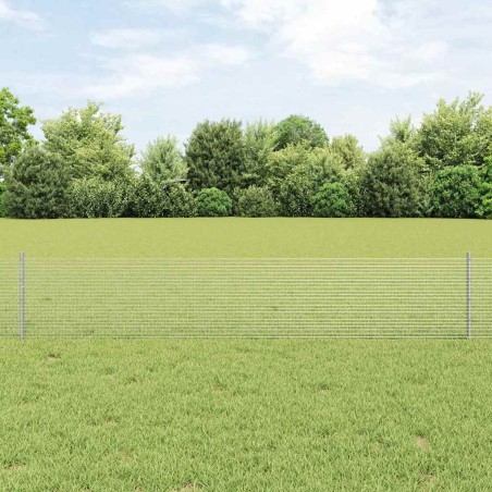Clôture en Fil Soudé avec 22 Poteaux U Argent 0.4x50 m Acier 